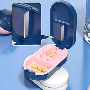 Portable tablet splitter and medicine box for travel and emergencies