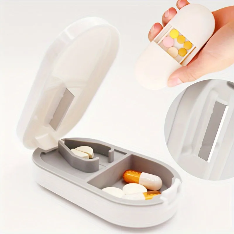 Portable tablet splitter and medicine box for travel and emergencies