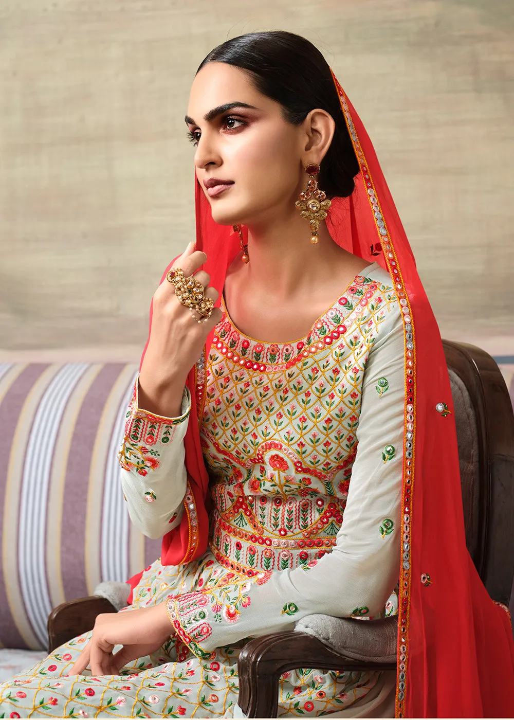 Powder Blue Designer Gharara Style Festive Sharara Suit
