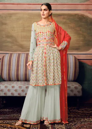 Powder Blue Designer Gharara Style Festive Sharara Suit