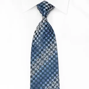Renoma Men's Crystal Rhinestone Silk Necktie Blue Checkered With Blue Sparkles