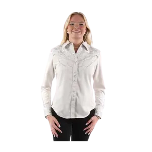 Scully Leather Women's Embroidered Light Grey Shirt