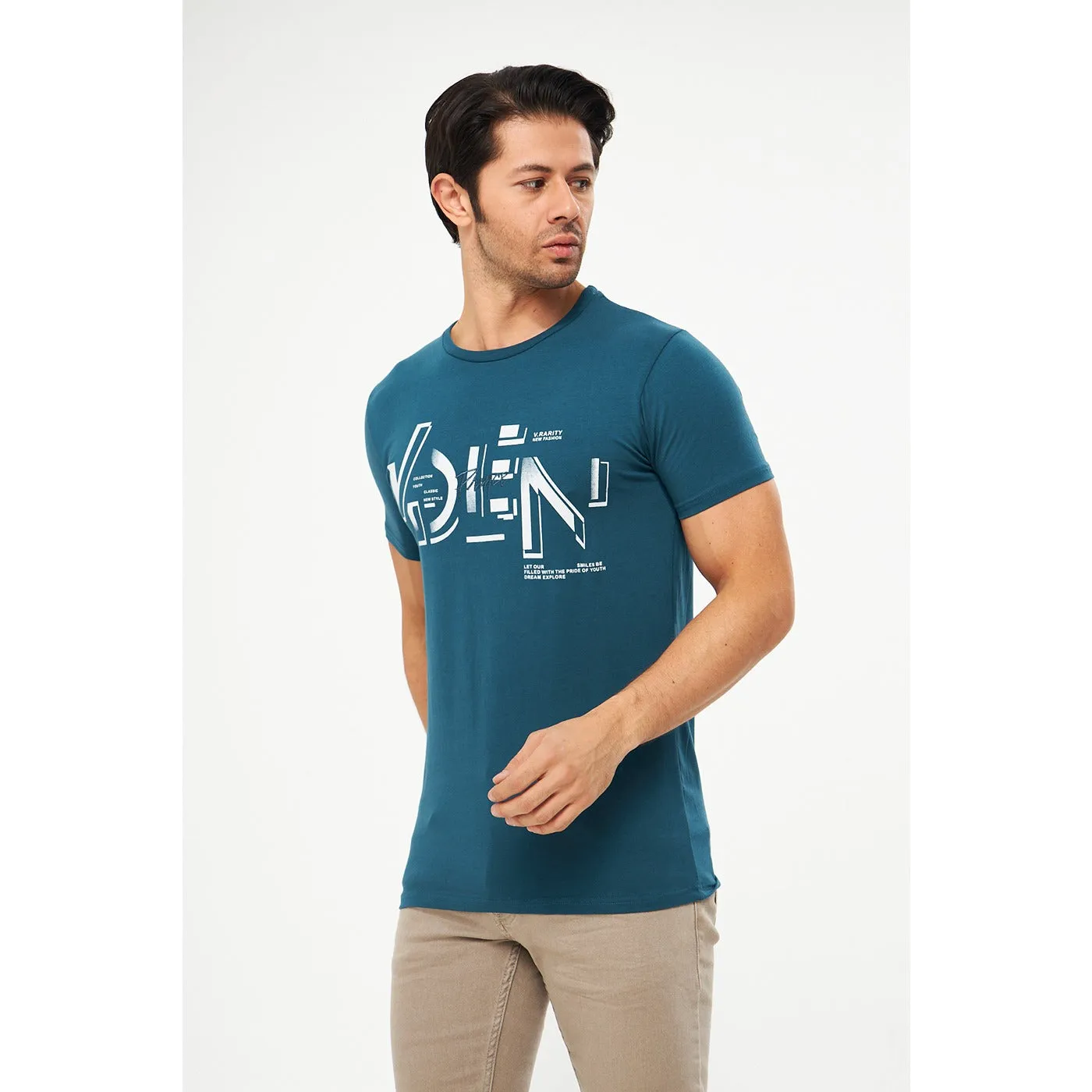 Teal Blue Graphic Printed Tshirt