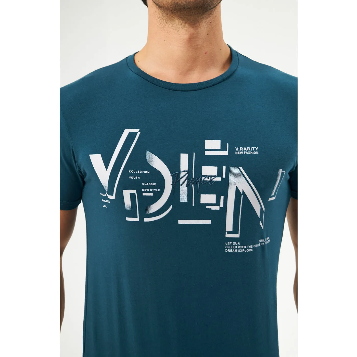 Teal Blue Graphic Printed Tshirt