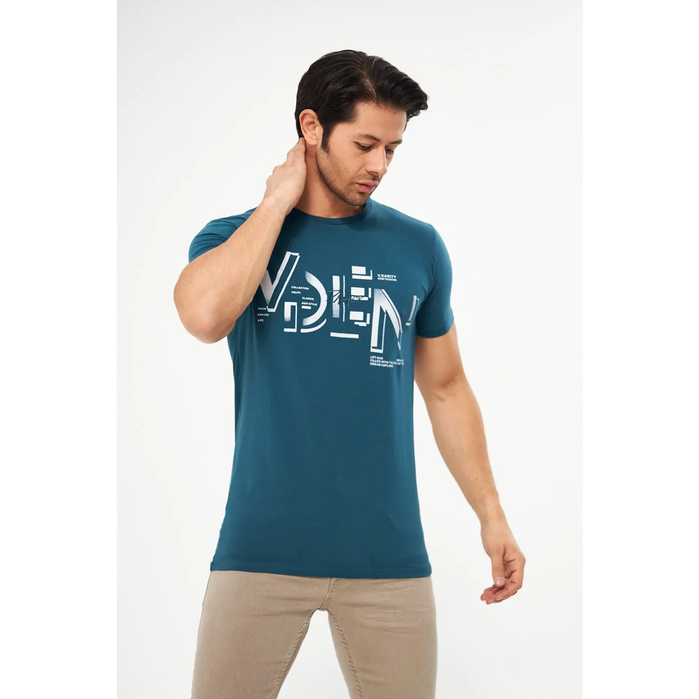 Teal Blue Graphic Printed Tshirt