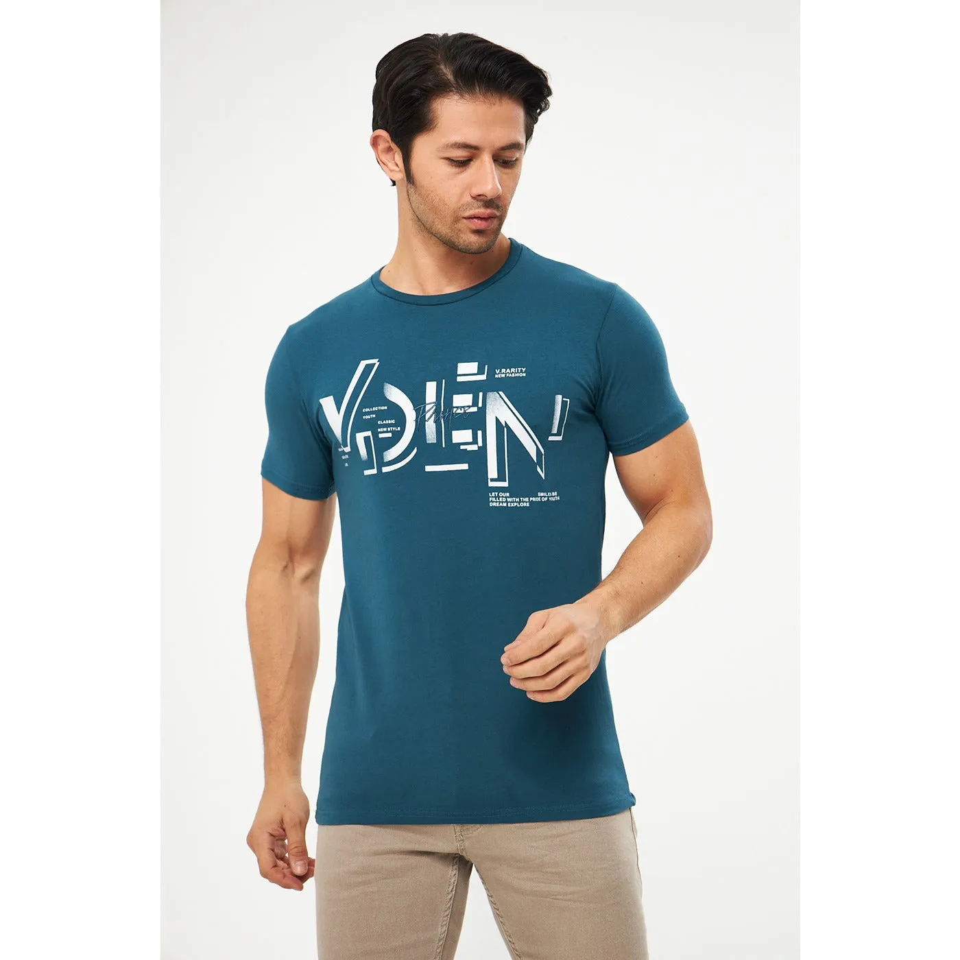 Teal Blue Graphic Printed Tshirt