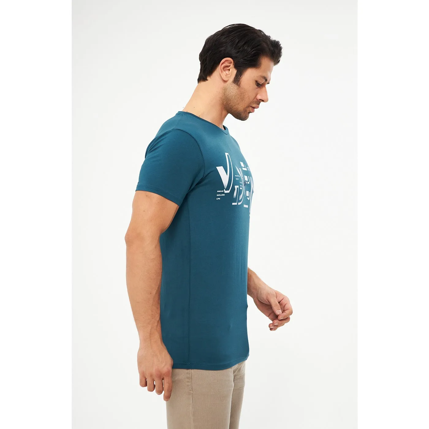 Teal Blue Graphic Printed Tshirt