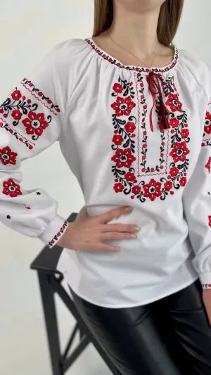 Ukrainian women's blouse with machine and hand embroidery - Panyanka