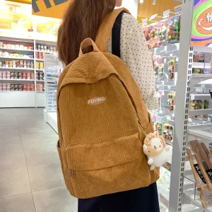 Vintage Corduroy Women'S Backpack Solid Color Simple Female Student School Bags Lady Travel Book Bag Kawaii Boy Girl Backpack