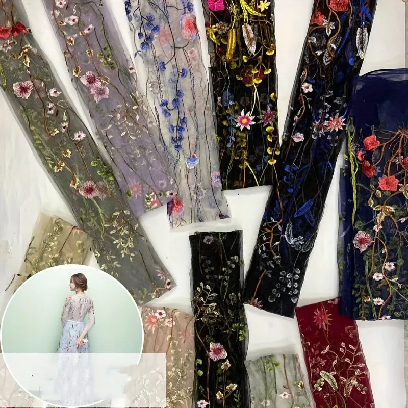 Water Grass Embroidered Dress Fabric for DIY Fashionistas