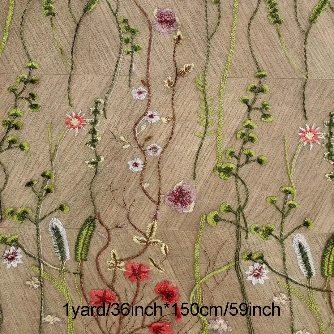 Water Grass Embroidered Dress Fabric for DIY Fashionistas