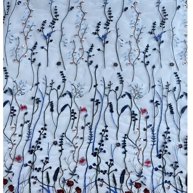 Water Grass Embroidered Dress Fabric for DIY Fashionistas