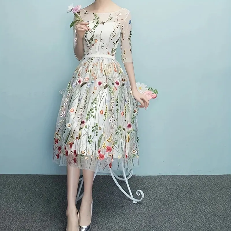Water Grass Embroidered Dress Fabric for DIY Fashionistas
