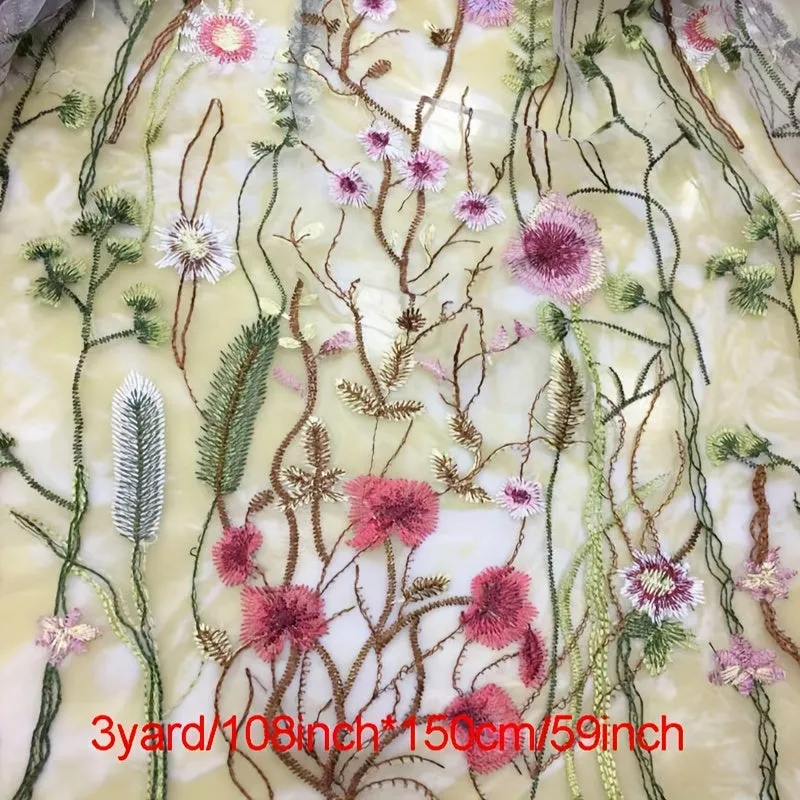 Water Grass Embroidered Dress Fabric for DIY Fashionistas