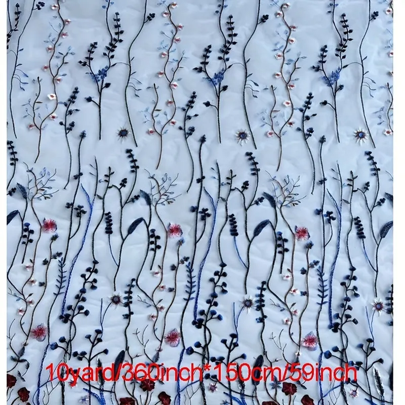 Water Grass Embroidered Dress Fabric for DIY Fashionistas