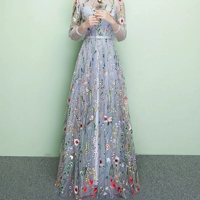 Water Grass Embroidered Dress Fabric for DIY Fashionistas