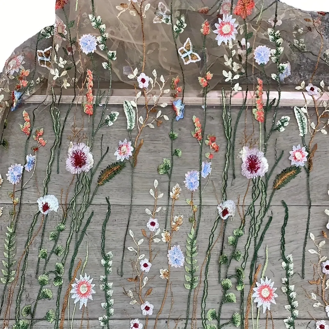 Water Grass Embroidered Dress Fabric for DIY Fashionistas