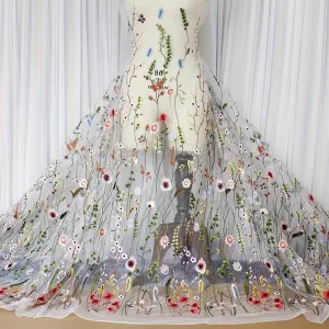 Water Grass Embroidered Dress Fabric for DIY Fashionistas
