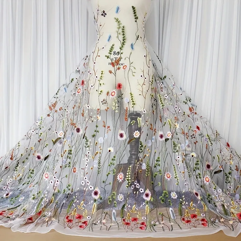 Water Grass Embroidered Dress Fabric for DIY Fashionistas