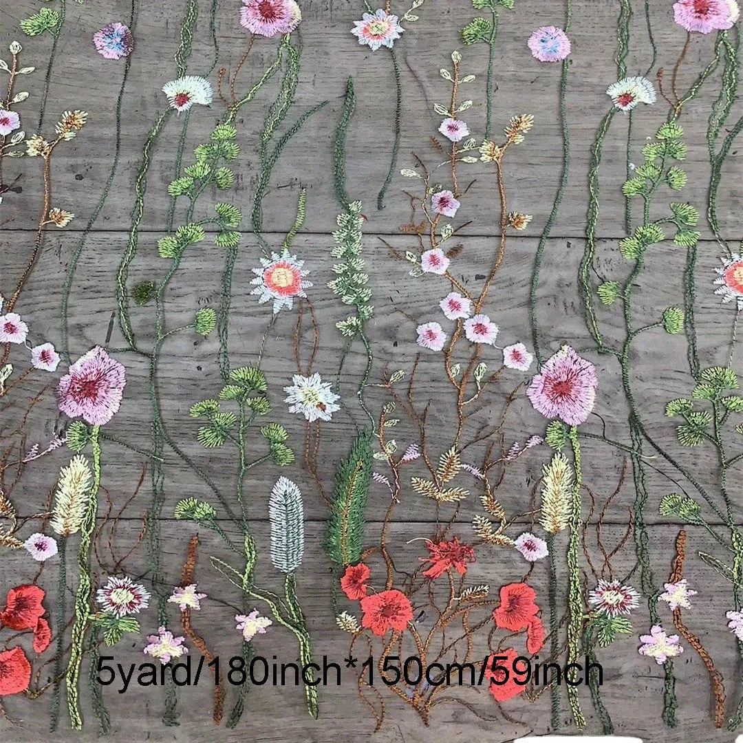 Water Grass Embroidered Dress Fabric for DIY Fashionistas