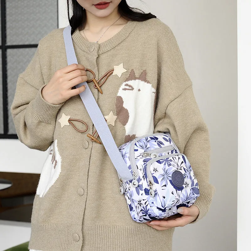 Women's Bag New Shoulder Flower Cloth Bag Middle-Aged and Elderly Fashion Casual Messenger Bag Shopping Small Backpack Foreign Trade Factory Wholesale